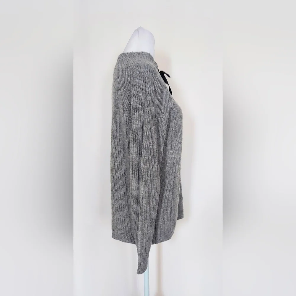J. Crew Wool Blend Sweater Gray Neck Bow Womens Small